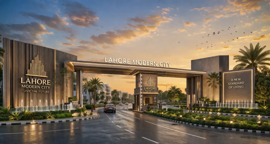 Lahore Modern City entrance at sunset
